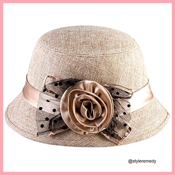 Linen Cotton Vintage 1920s Gatsby Hat Bucket Cloche Derby Church